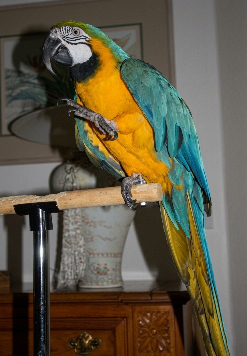 Arielle perched with one foot raised