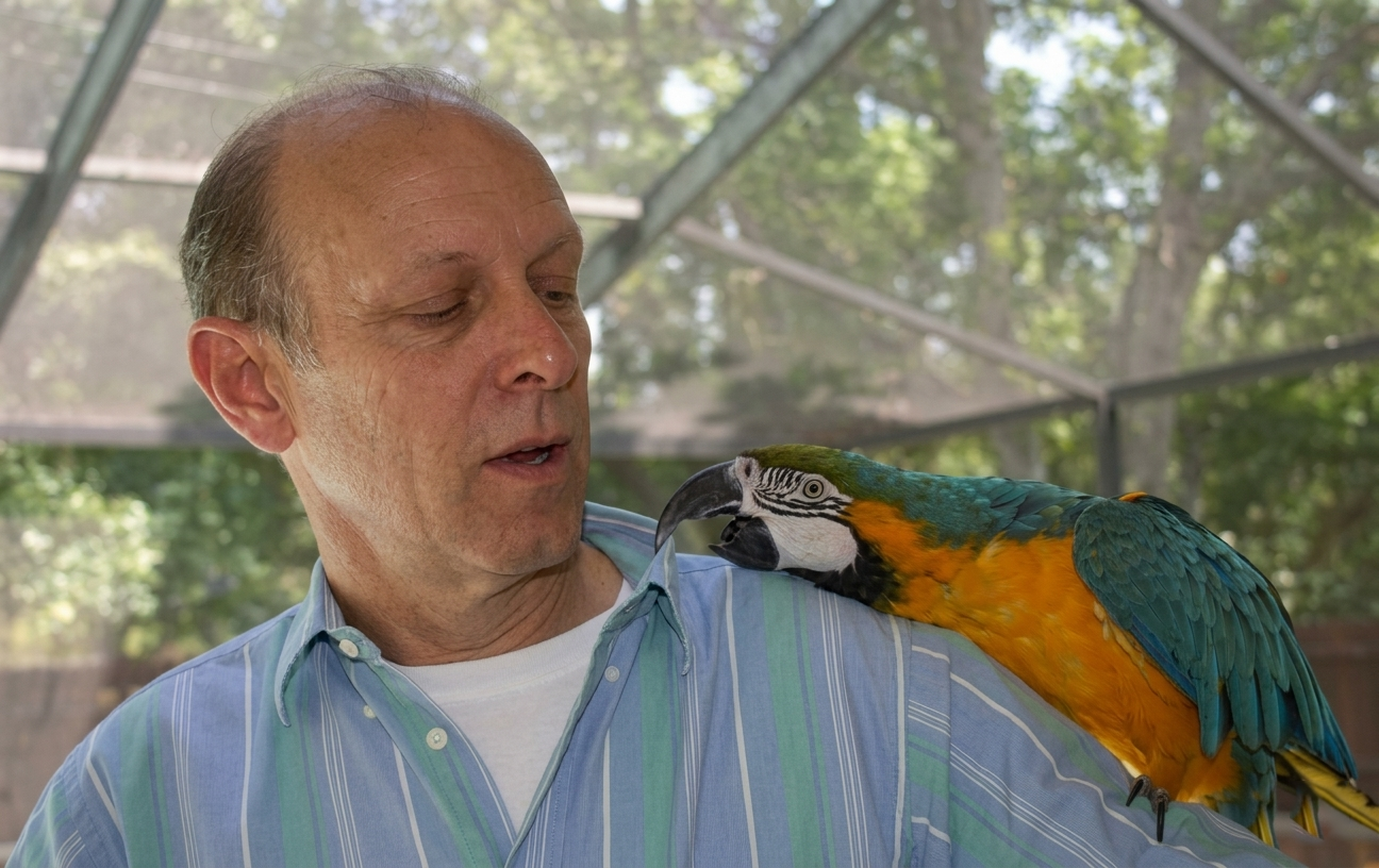 Arielle climbing onto shoulder